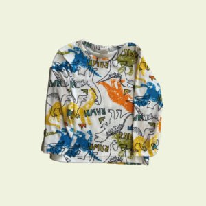 Camiseta de bebé blanca con dinosaurios de colores – divertida y cómoda