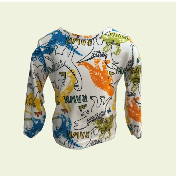 Camiseta de bebé blanca con dinosaurios de colores – divertida y cómoda - Image 2