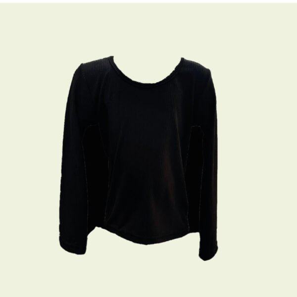 Camiseta Negra Básica para Nena – Manga Larga de Canalé - Image 2