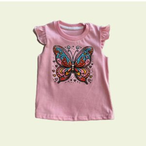 Musculosa rosa de bebé con mariposa colorida – diseño alegre y delicado