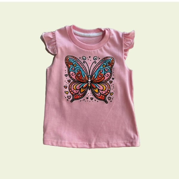 Musculosa rosa de bebé con mariposa colorida – diseño alegre y delicado