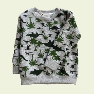 Buzo de bebé gris con dinosaurios verdes – suave y canchero