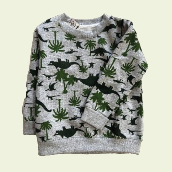 Buzo de bebé gris con dinosaurios verdes – suave y canchero