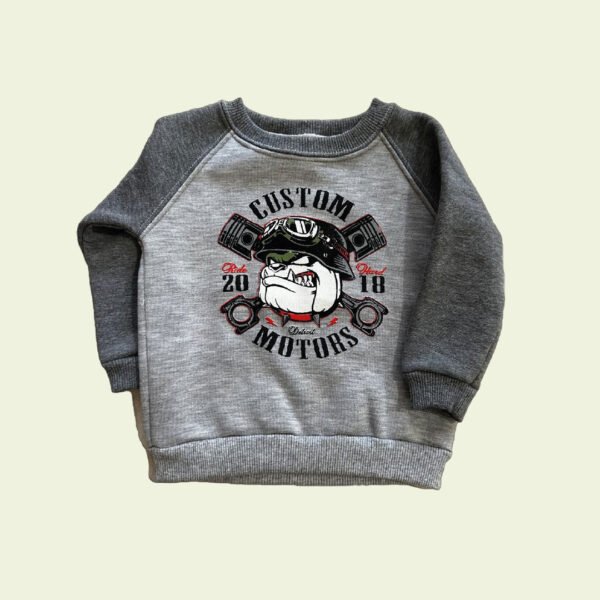Buzo de bebé gris con bulldog Custom Motors – cómodo y con estilo
