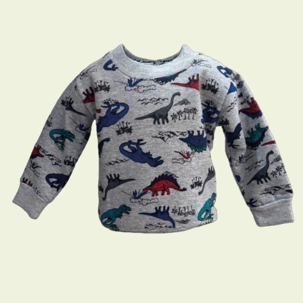 Buzo de bebé gris con dinosaurios de colores – divertido y abrigado - Image 2