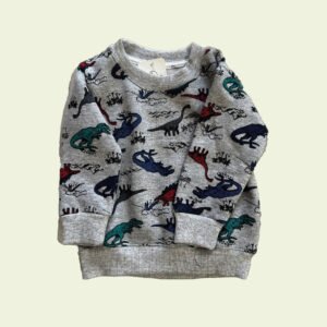 Buzo de bebé gris con dinosaurios de colores – divertido y abrigado