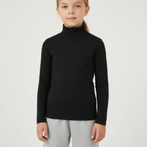 Camiseta Negra con Cuello Alto para Nena – Manga Larga Básica