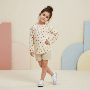 Camiseta de Nena con Estampa de Heladitos – Manga Larga Blanca y Divertida