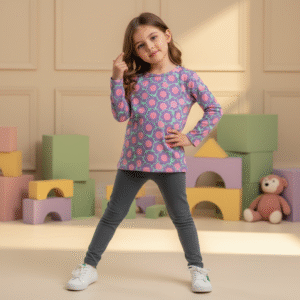 Camiseta de Nena con Estampa de Florcitas - Manga Larga y Estilo Retro