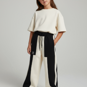 Pantalón Jogger Bicolor para Nena – Estilo Urbano en Blanco y Negro