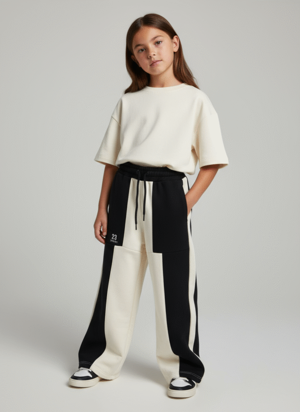 Pantalón Jogger Bicolor para Nena – Estilo Urbano en Blanco y Negro