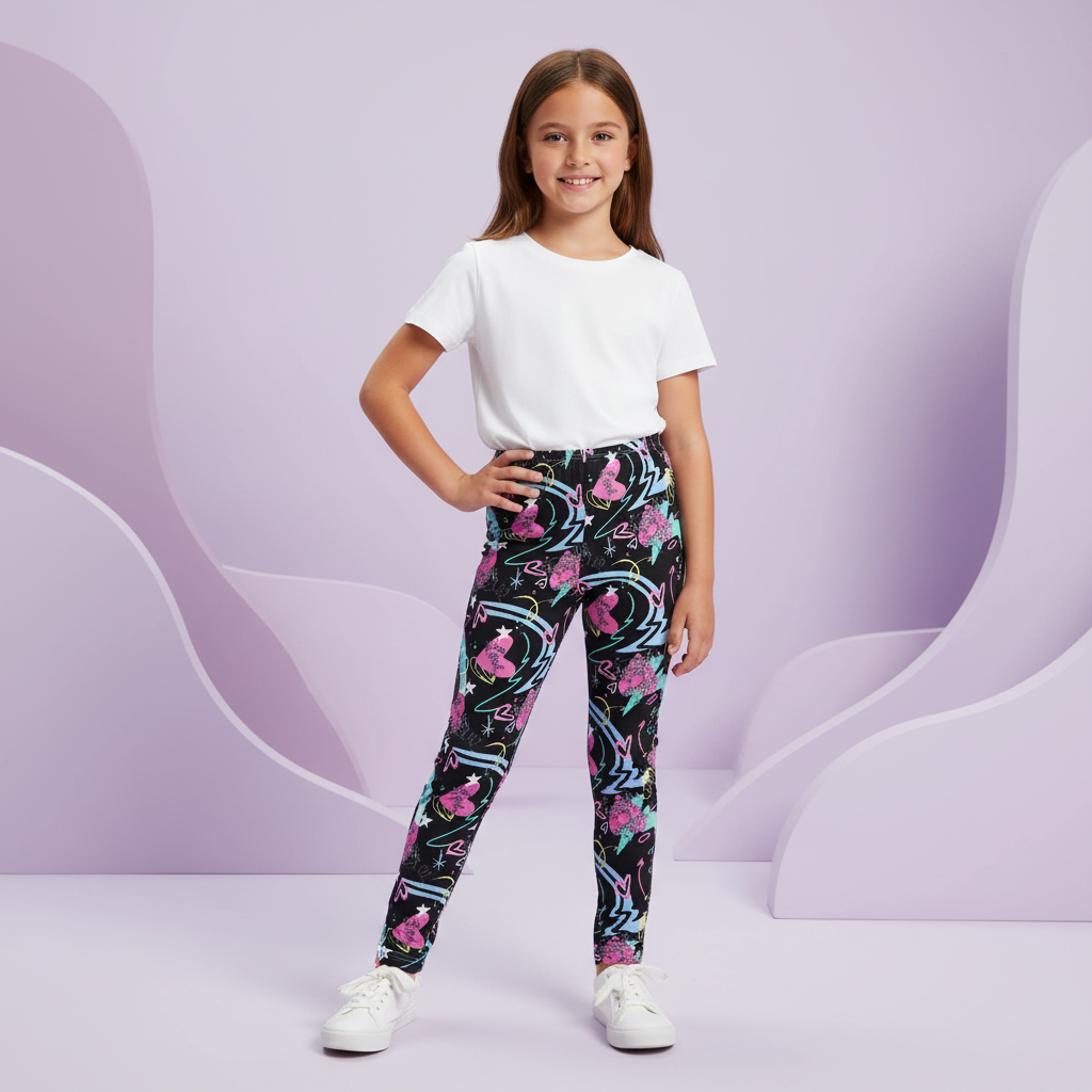 Calza Negra para Nena con Corazones y Frases – Estilo Urbano y Divertido