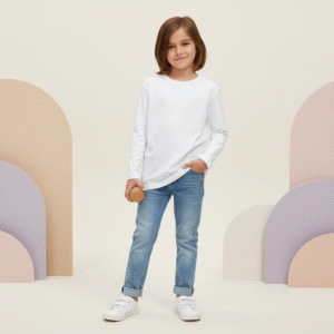 Camiseta Blanca de Manga Larga para Nena – Básica y Versátil