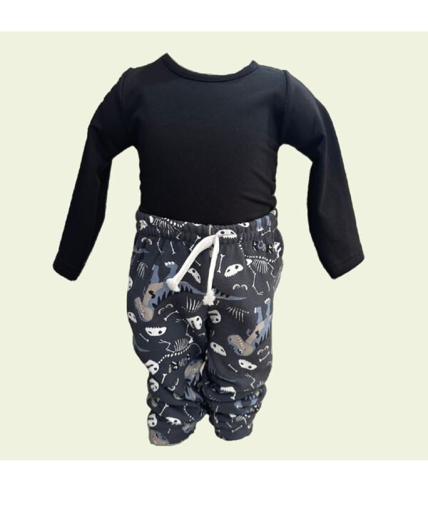 Pantalón negro de bebé con esqueletos de dinosaurios – original y cómodo - Image 2