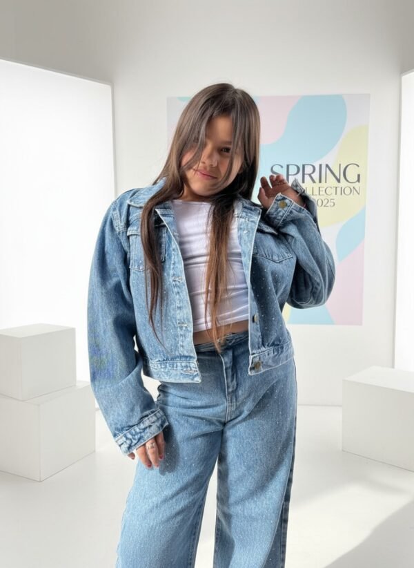 Campera de Jean para Niña – Con Encajes y Brillantes