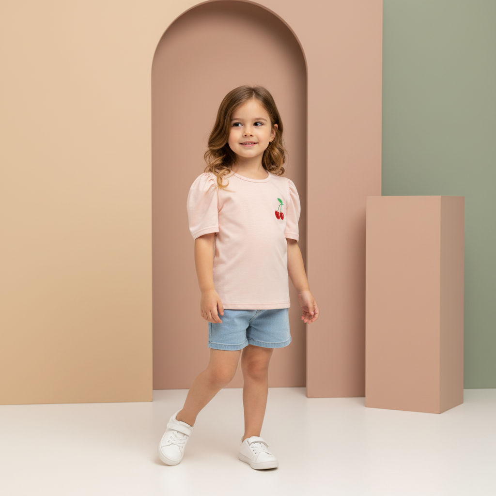 Remera de Nena con Bordado de Cereza - Image 2