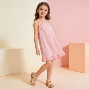 Vestido Nena Rosa con Volado y Estampa Sutil