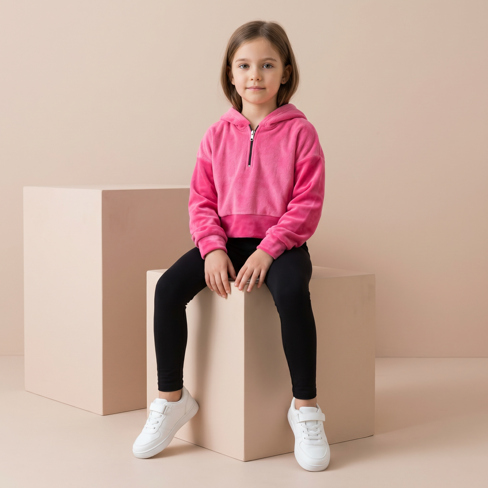 Buzo crop de plush con cierre